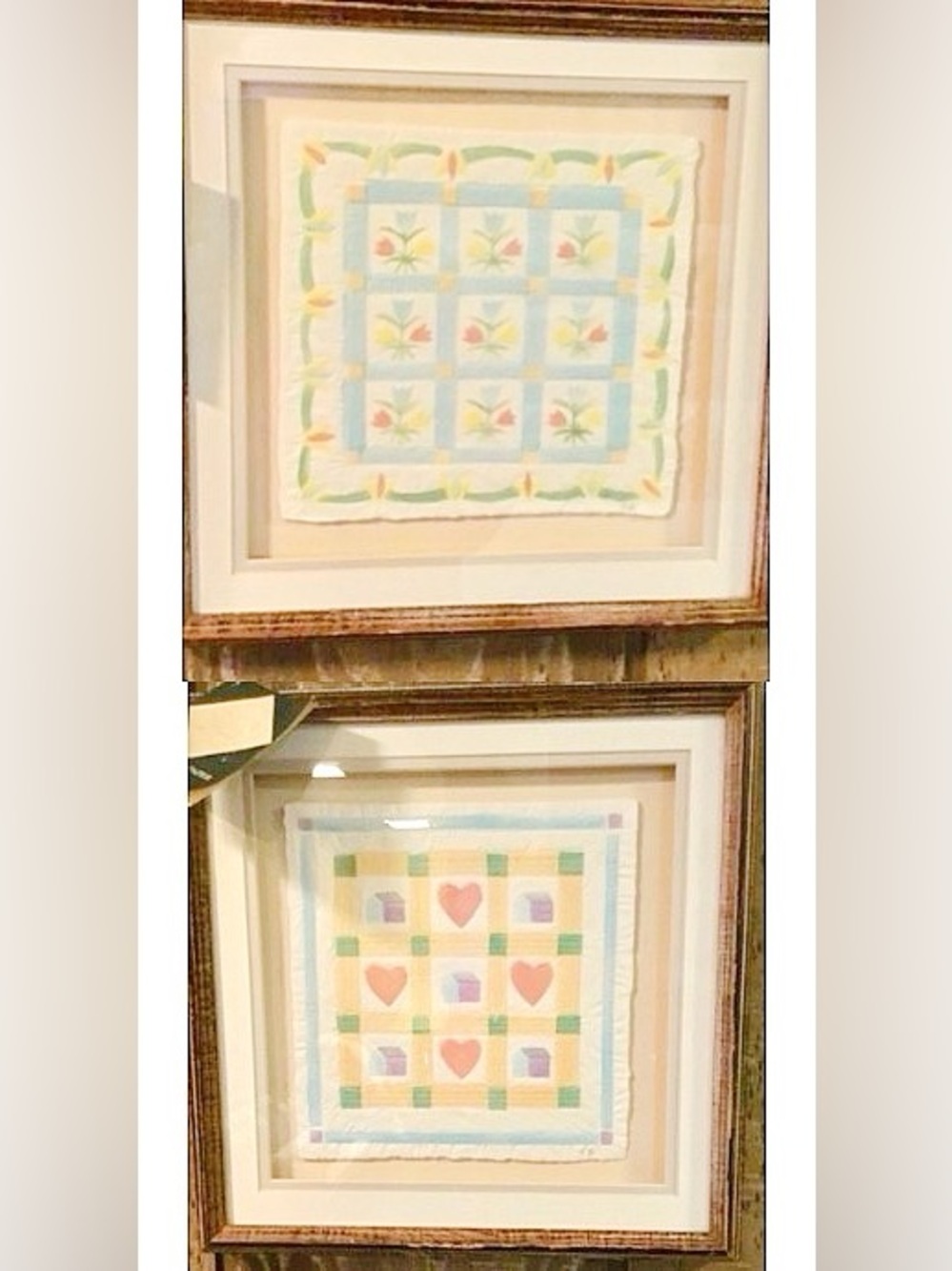 Vintage Fiji Graphic Handcast Paper Wall Art Set of 2 Signed 13x13 Art Decor NWT